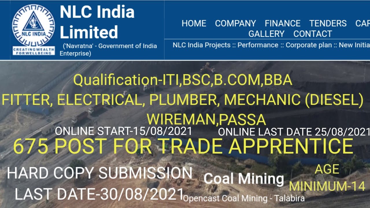 NLC Required 675 post Vacancy Trade Apprentice for ITI,B. COM,BSC,BBA,BCA CANDIDATES@REAL JOBS