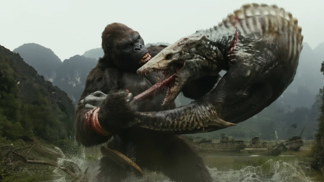 King Kong vs Giant Skull Crawler Fight  Epic Monster Battle Scene