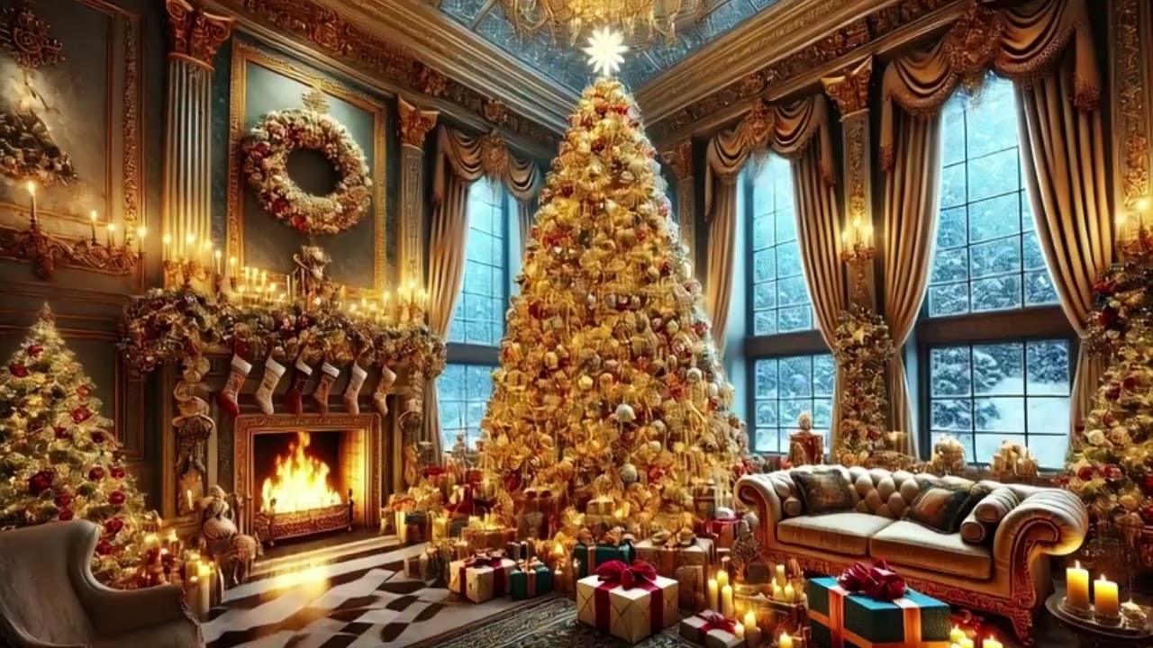 Peaceful Fireplace Sounds and Elegant Music Playlist 🎄Grand Christmas Mansion Ambience to Focus