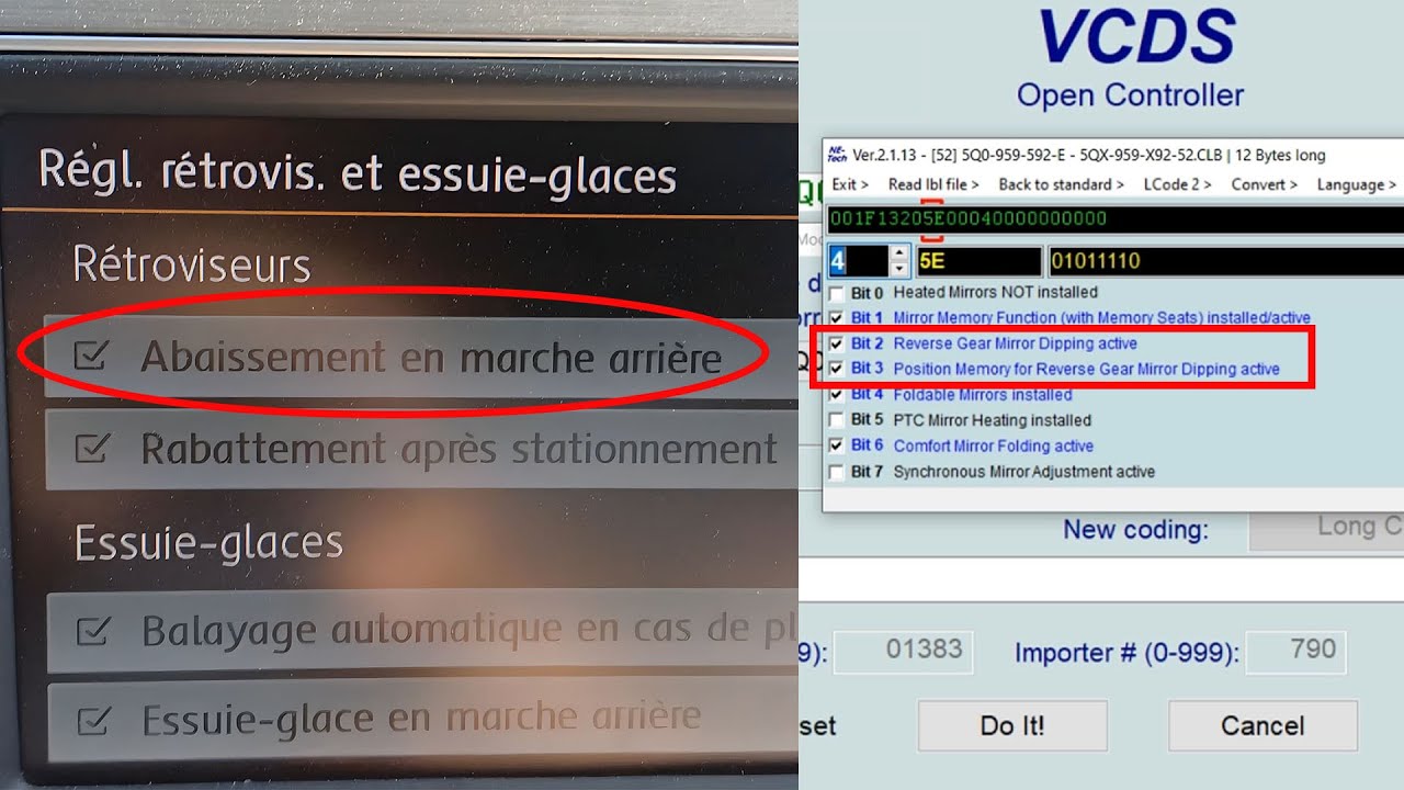 VOLKSWAGEN – Rétroviseur abaissé en marche arrière | Codage & Réglage sur Golf 7 (VCDS)