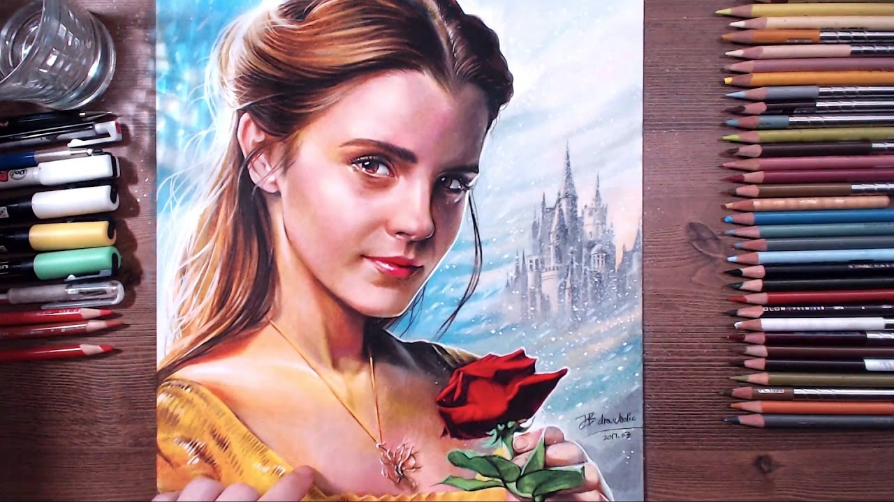 Beauty and the Beast: Belle(Emma Watson) - Colored pencil drawing