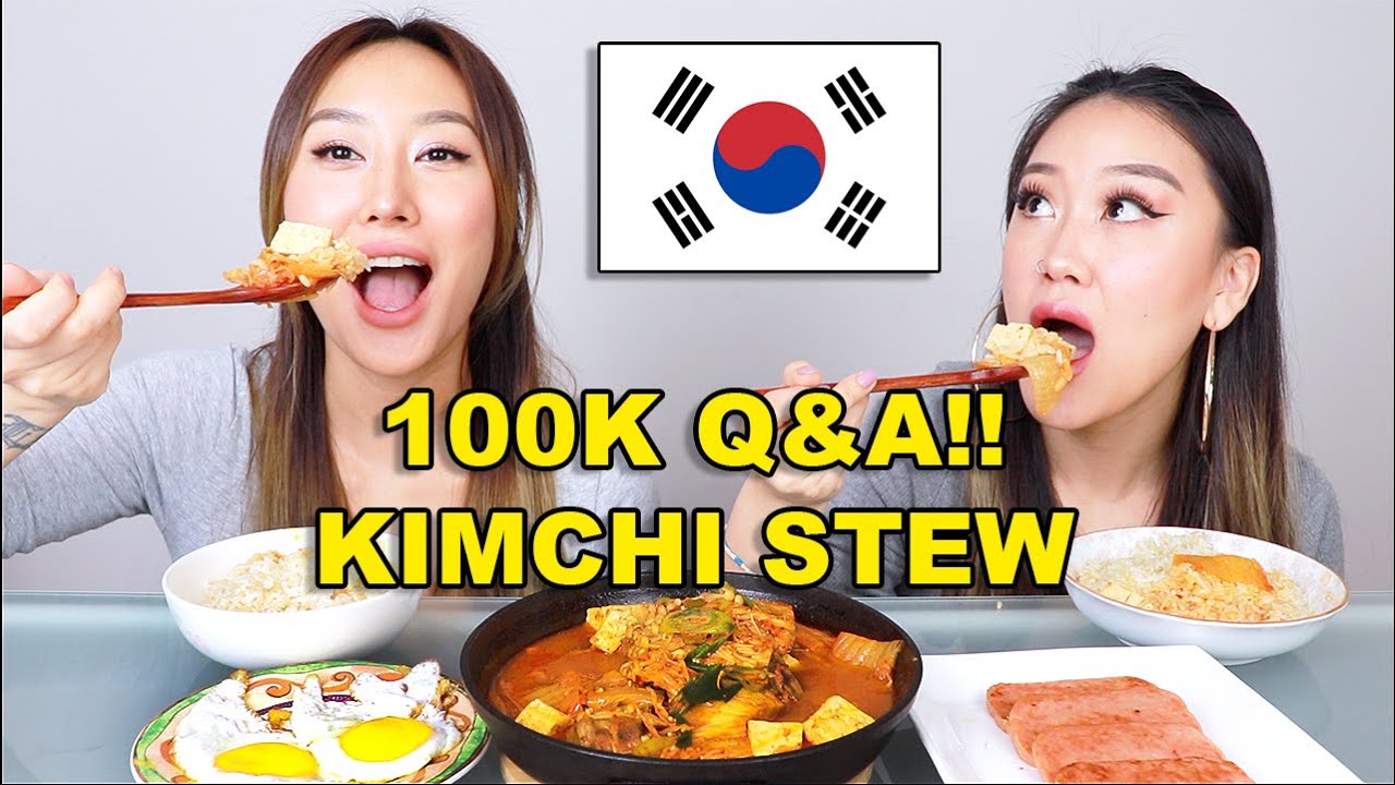 100K Q&A!! GET TO KNOW US + KIMCHI JJIGAE (STEW) MUKBANG 😋🇰🇷