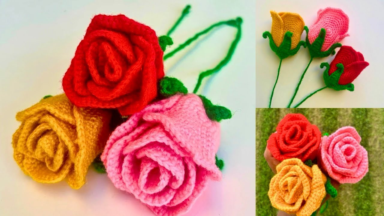 How to Crochet a Rose Bouquet | Crosia se Gulab ka phool banana seekhe | Easy Crochet Rose tutorial