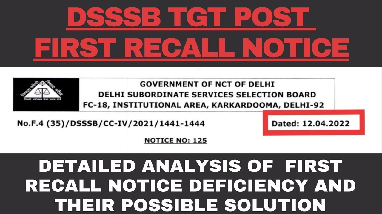 DSSSB TGT POST FIRST RECALL NOTICE AND UPLOADING OF DEFICIENCY IN E-DOSSIER TGT DRAWING 90/20#dsssb