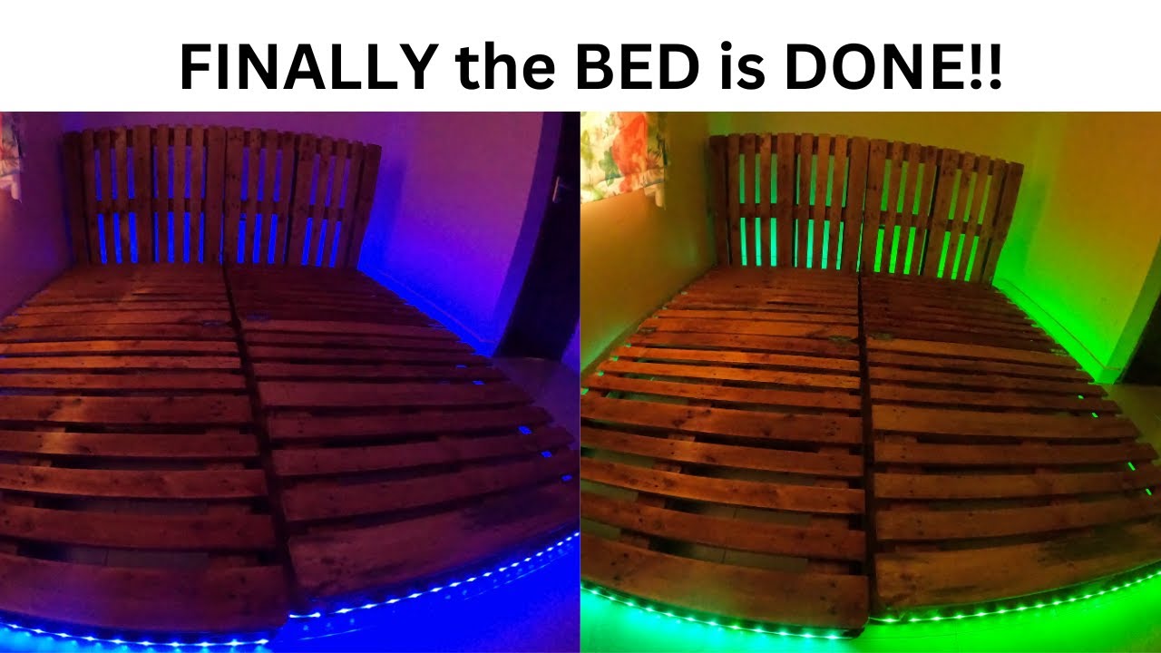 COMPLETING  the BED : Joining PALLETS and ILLUMINATING  with LIGHTS