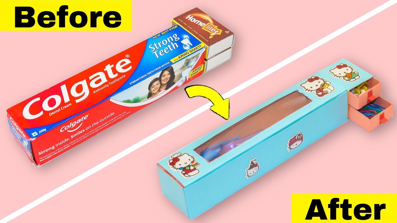 How to make pencil box from matchbox and colgate box || Diy pencil box from matchbox