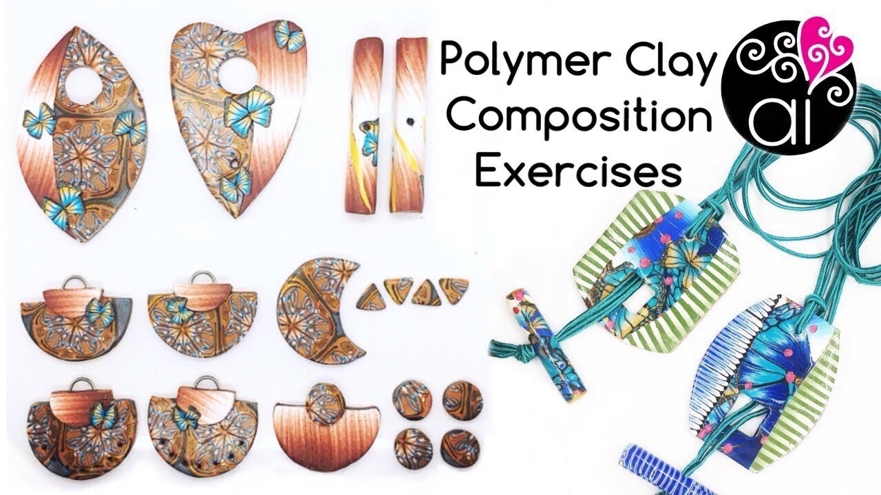 Polymer Clay Composition Exercises | T-Bar Necklace & Demiround Earrings