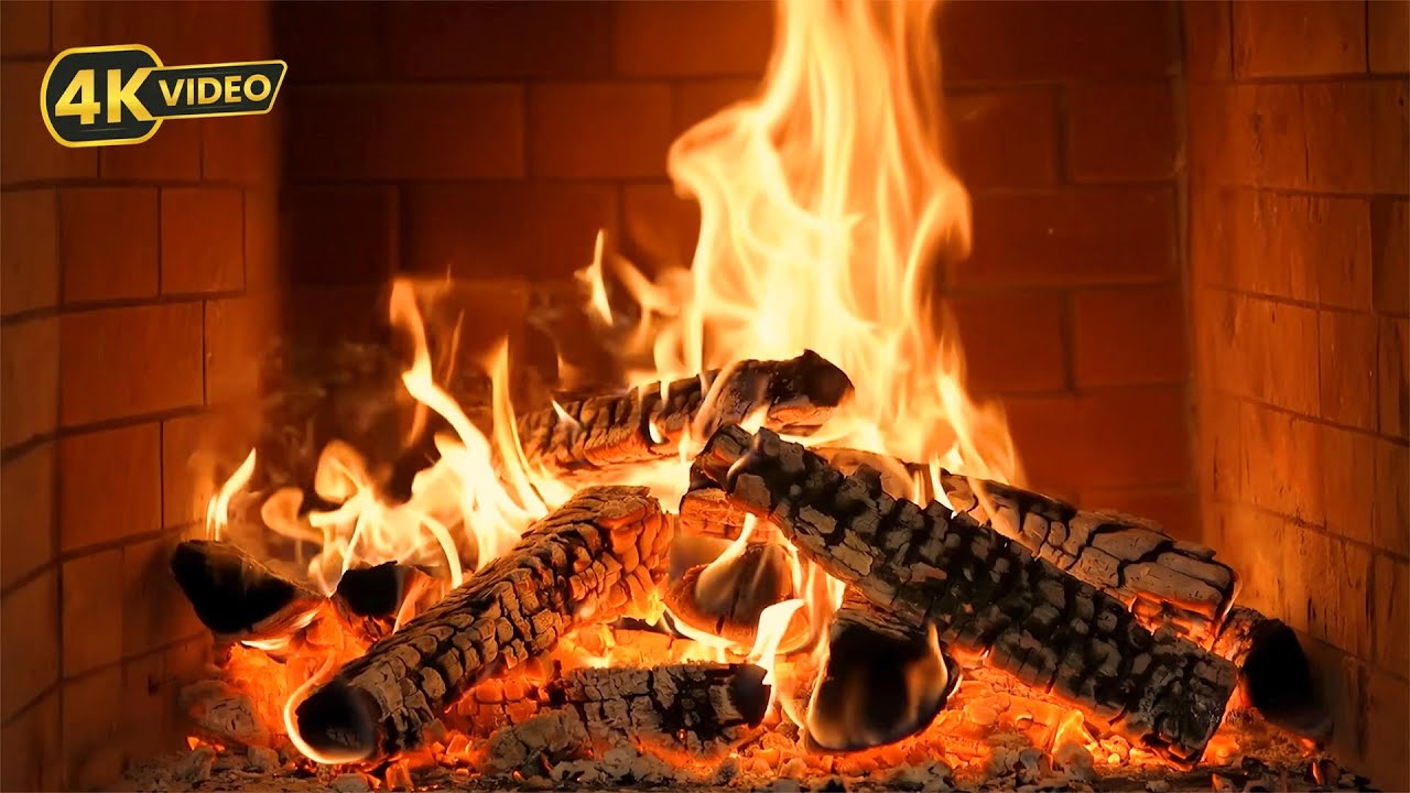 🔥 The flames blaze brightly, crackling warmly and emitting a soft, relaxing light (4K Fireplace)