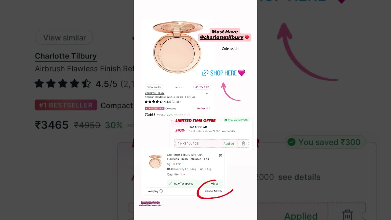 MUST HAVE Nykaa FLASH SALE Charlotte Tilbury Airbrush Flawless Finish HOT PINK SALE #nykaasale