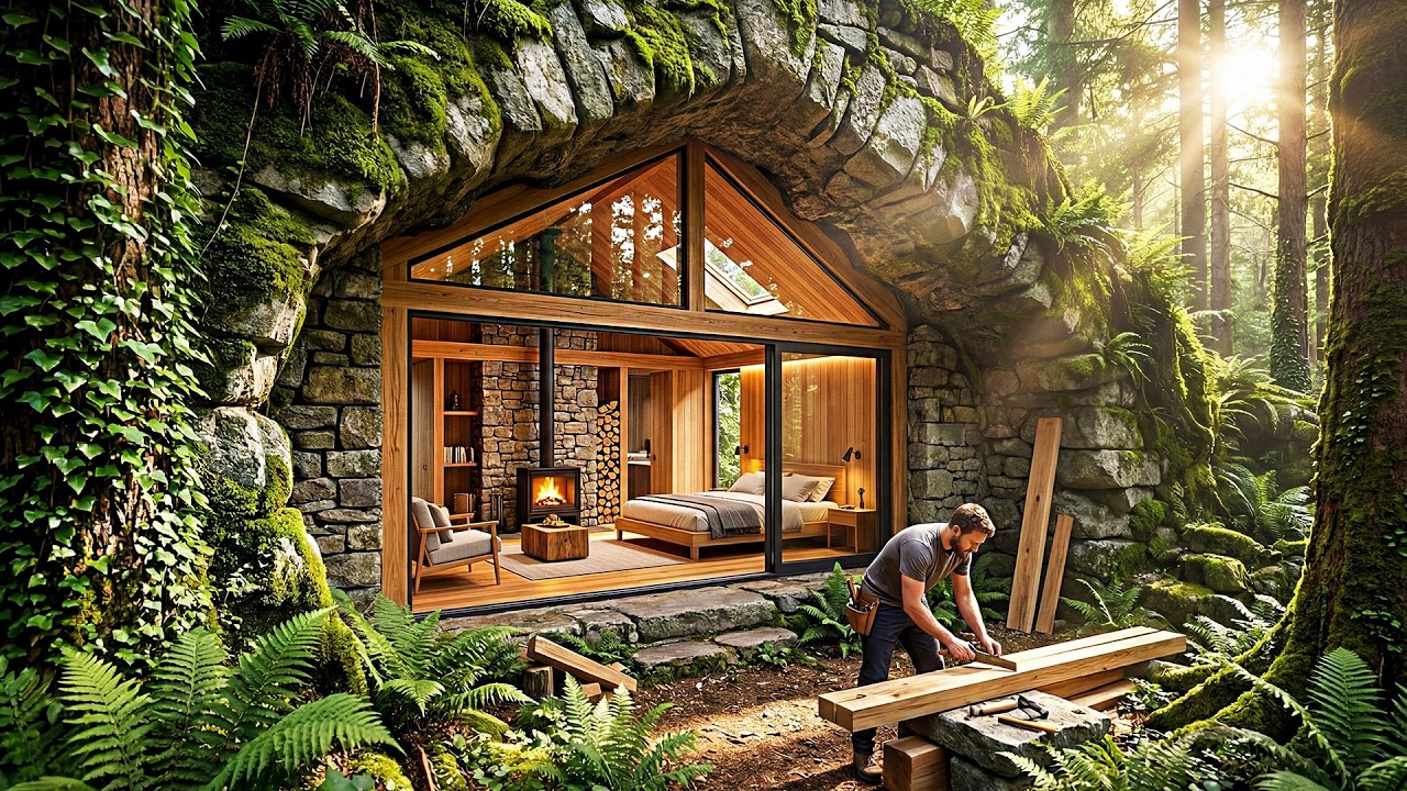 Building a house in the forest (ASMR) – This man secretly built a modern home inside a mountain