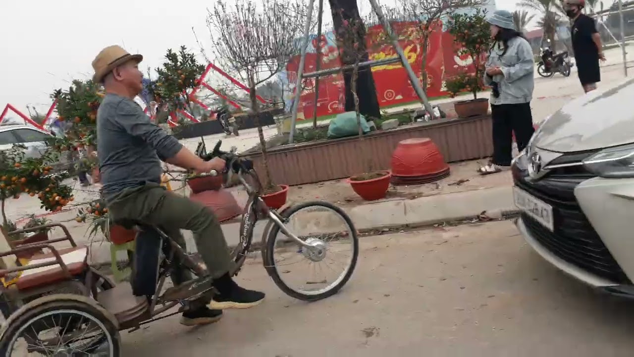 2 bố con đi em đào,quất,mai nha cả nhà