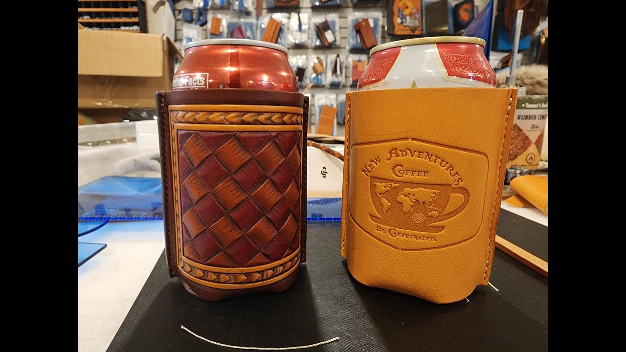 Making a leather can coozie