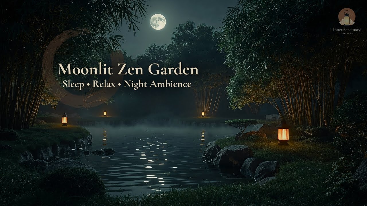Moonlit Zen Garden Ambience – Night Water Sounds for Sleep & Deep Relaxation