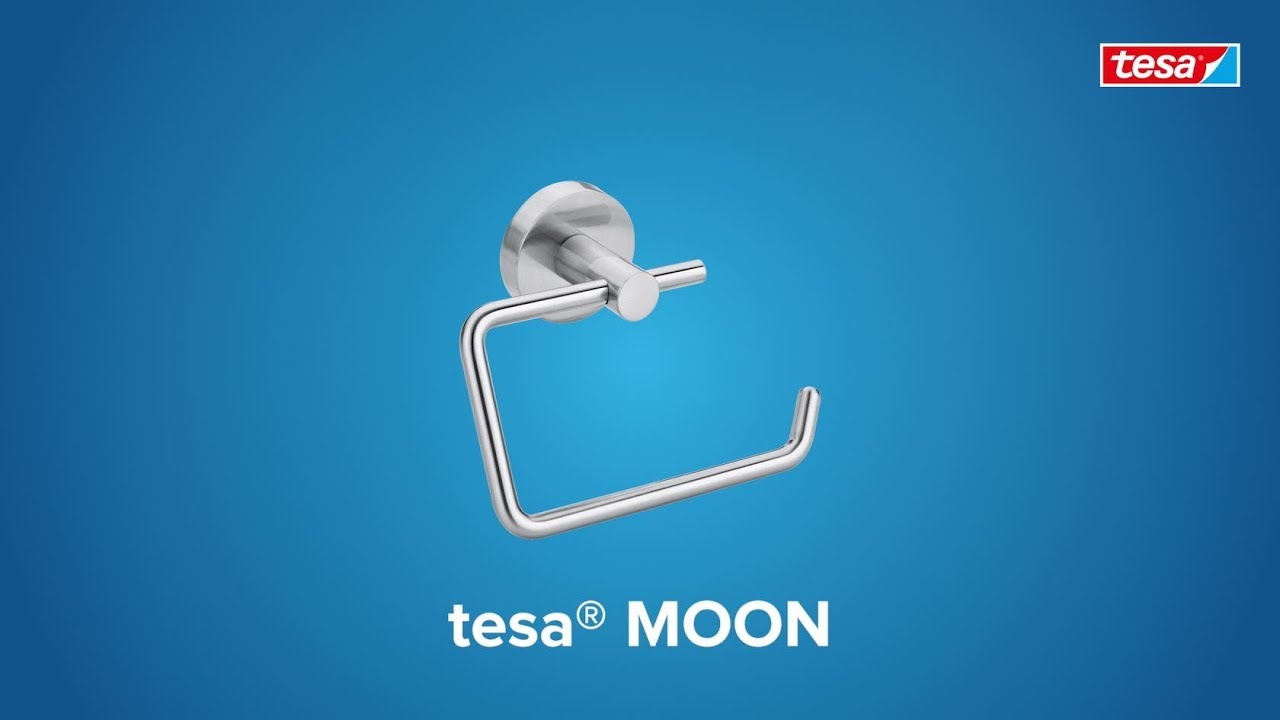 How to apply the stainless-steel style, round tesa® Moon self-adhesive toilet paper holder
