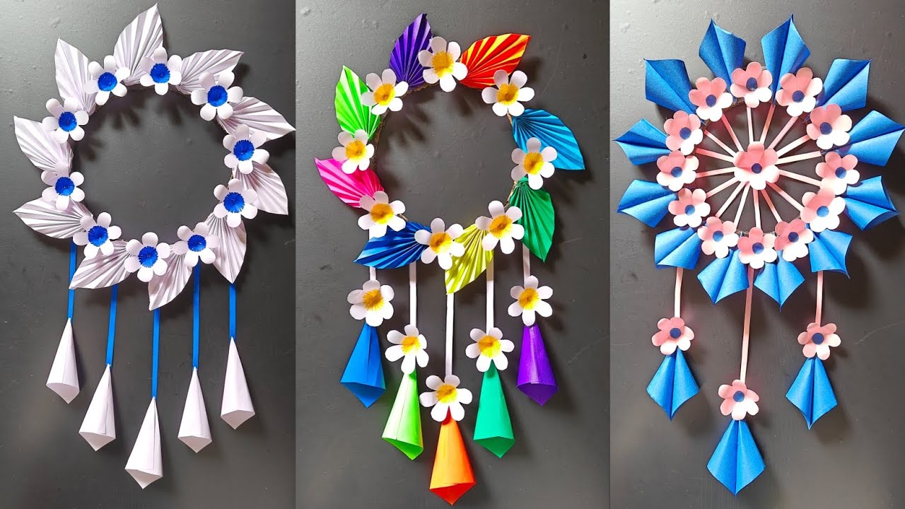 3 Beautiful Flower Wall Hanging / Paper Craft For Home Decoration/Easy flowers making with paper DIY