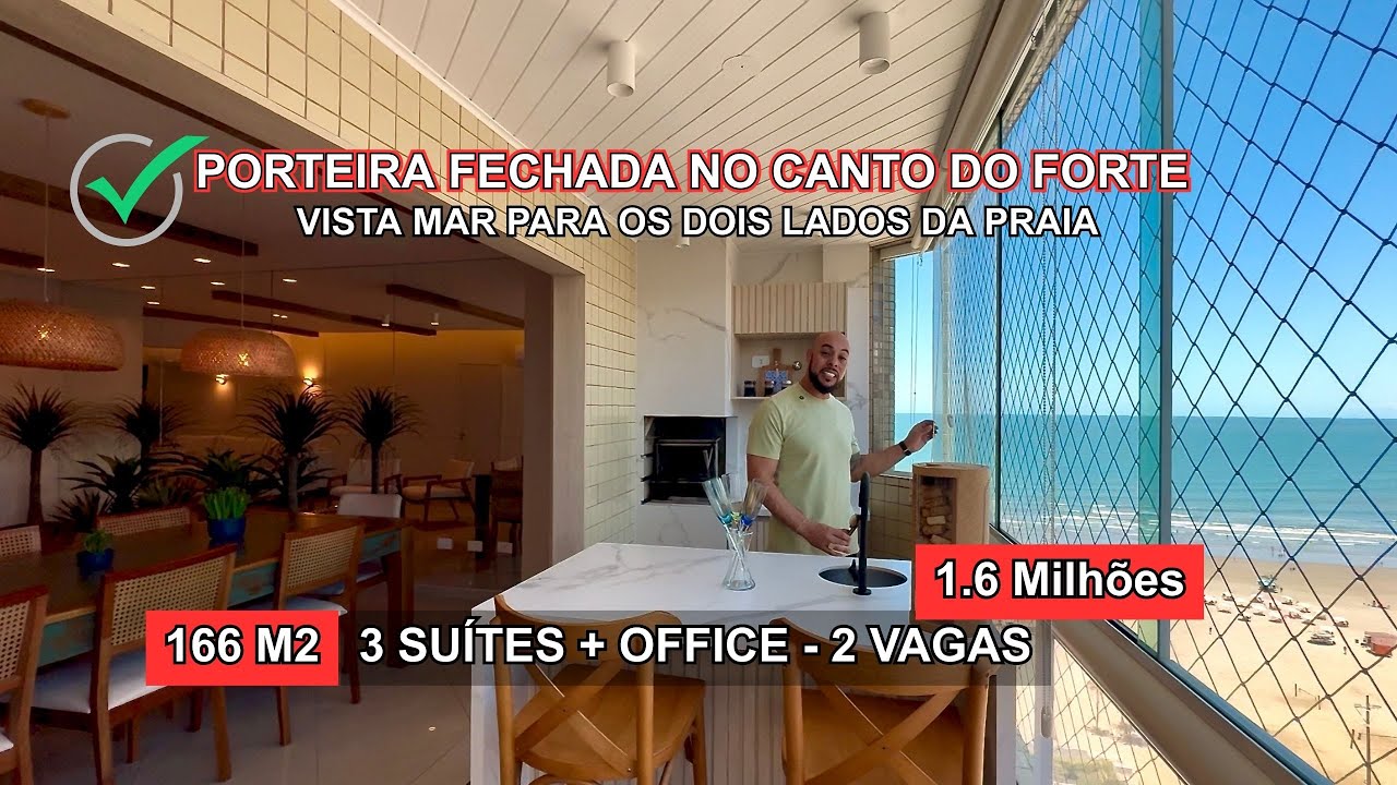 VISTA MAR Apartamento 3 Quartos + Office Alto Padrão Canto do Forte Praia Grande SP 166m² R$1.600 Mi