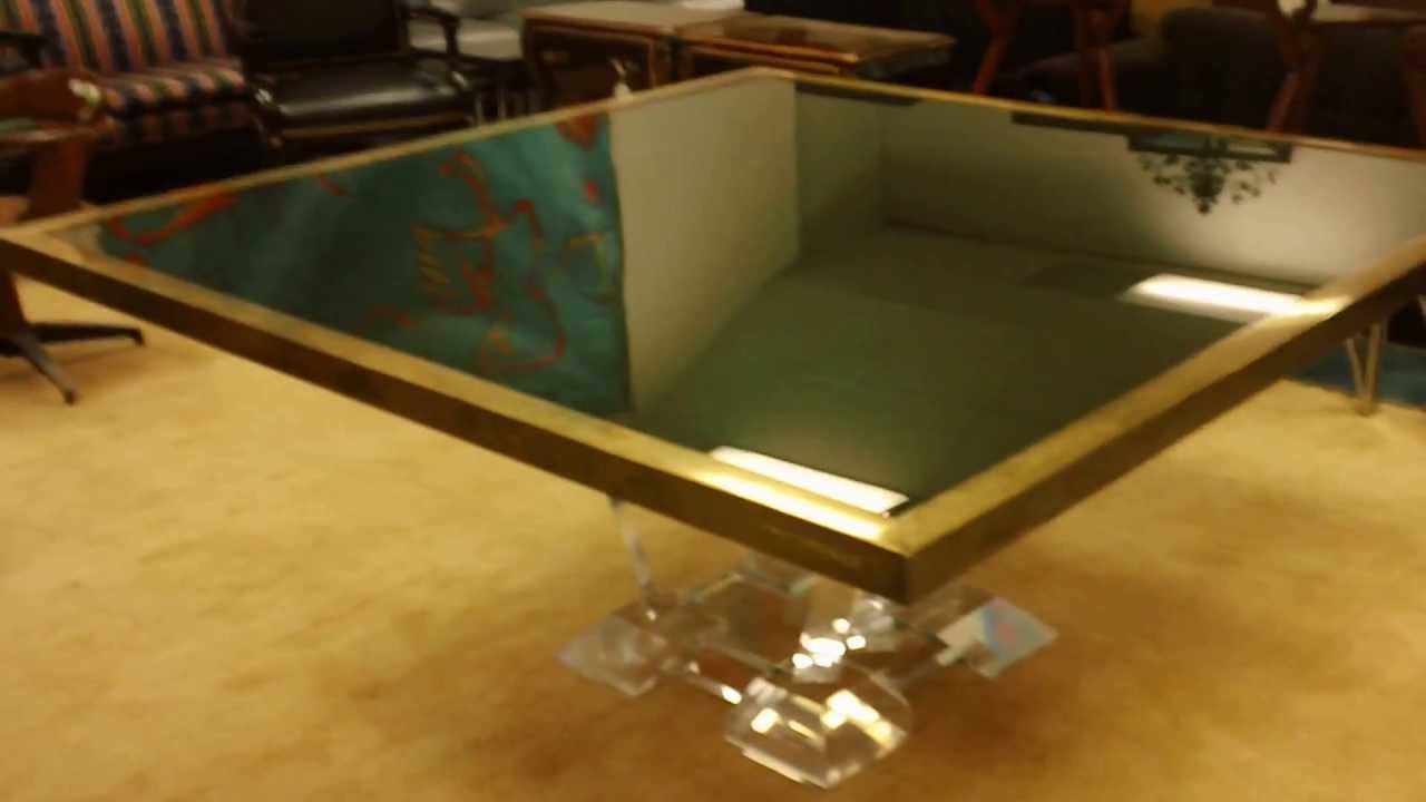Incredible Karl Springer Custom Made Brass Bound Crackle Glass Dining Table