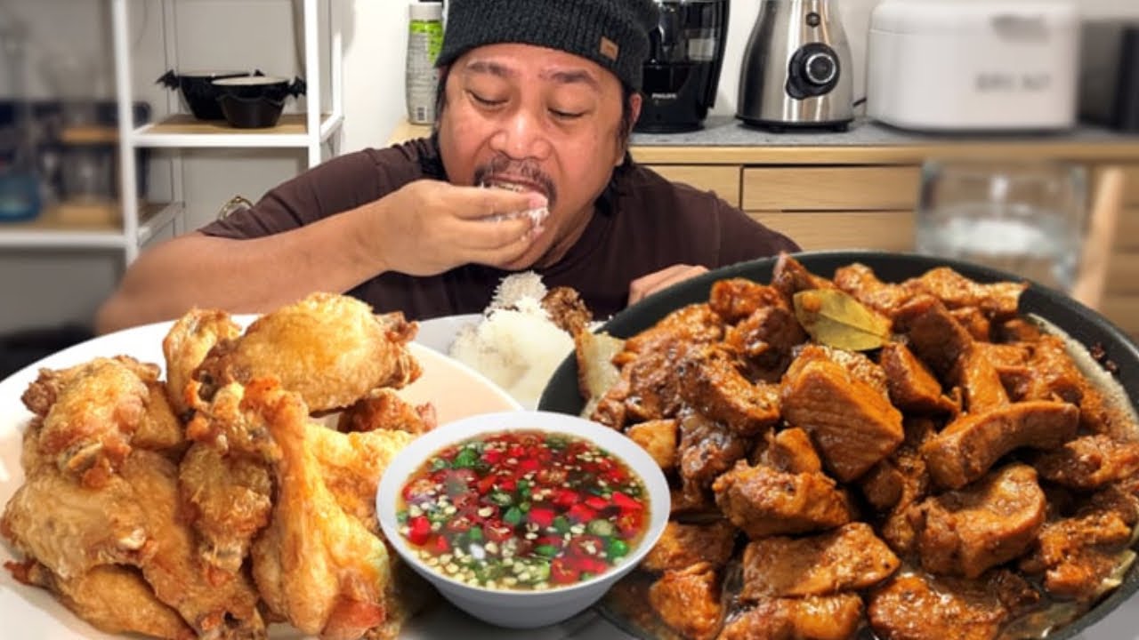 ISANG KAWALING NAGMAMANTIKANG PORK ADOBO at CRISPY PINATISANG PRITONG MANOK! Filipino Food. Mukbang.