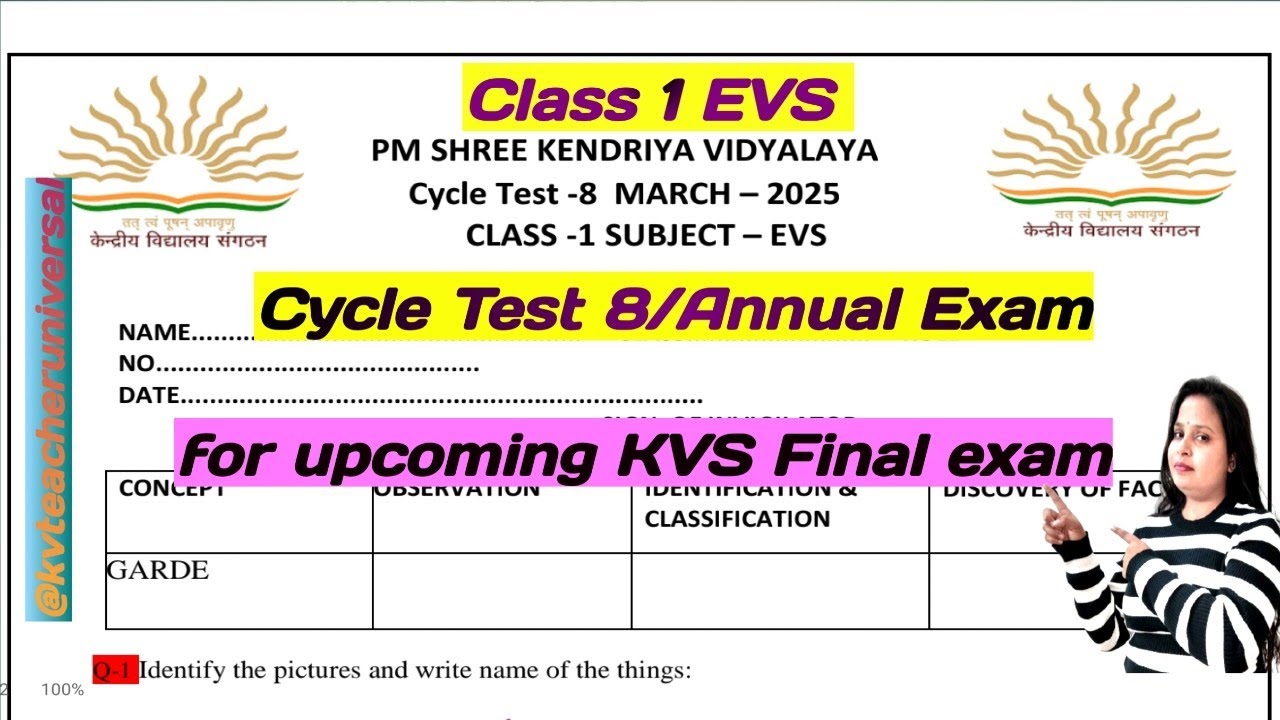 Class 1 EVS paper Kvs / Cycle Test 8 Class 1  paper/kendriya vidyalaya Class 1 paper new syllabus