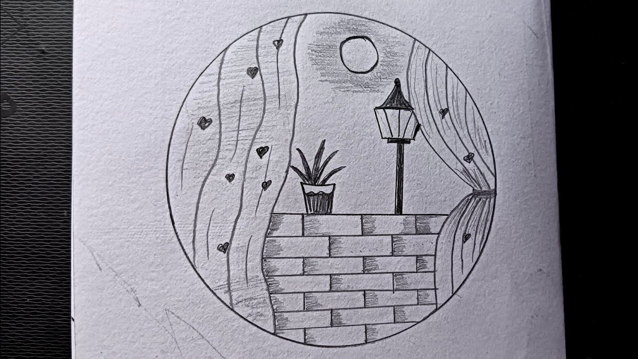 Circle scenery drawing easy।। circle scenery drawing for beginners।। beautiful heart scenery drawing