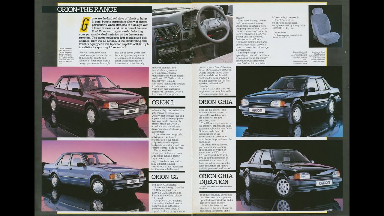 Ford Car Brochures Orion 1986