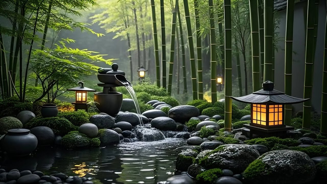 Relaxing Music for Healing + Bamboo Water Sounds 🌿 Relieves depression and tension & Nature Sounds