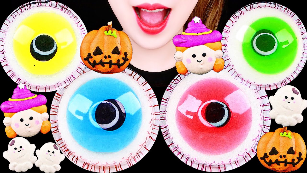 ASMR EYEBALL JELLY, MACARON, MARSHMALLOW *HALLOWEEN* EATING SOUNDS MUKBANG 눈알젤리, 마카롱, 마시멜로 먹방 咀嚼音