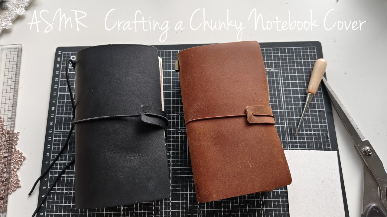 分厚く育ったノートのカバーを作るよ【作業動画】【トラベラーズノート風】ASMR Crafting a Chunky Notebook Cover | Traveler’s Notebook Style
