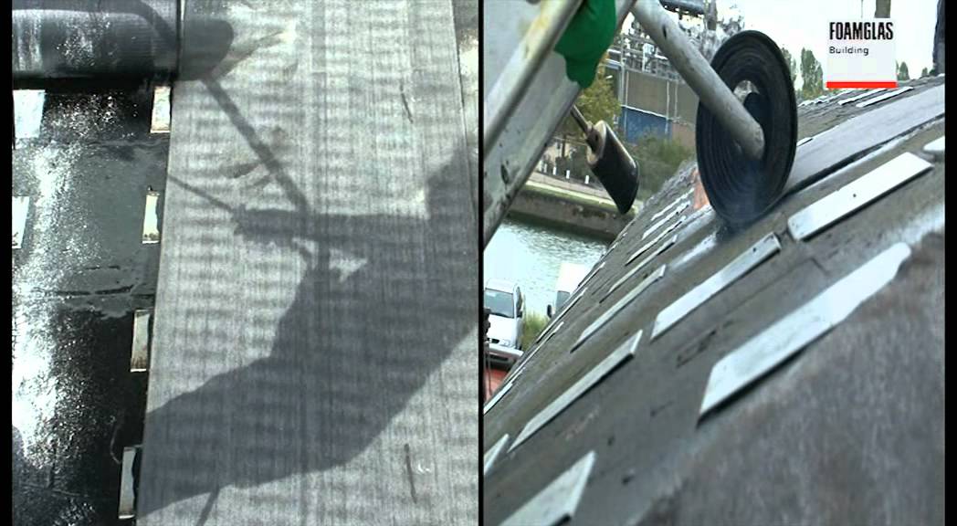 FOAMGLAS® slabs with hot bitumen on steel deck. Metal finishing on PC® serrated plates