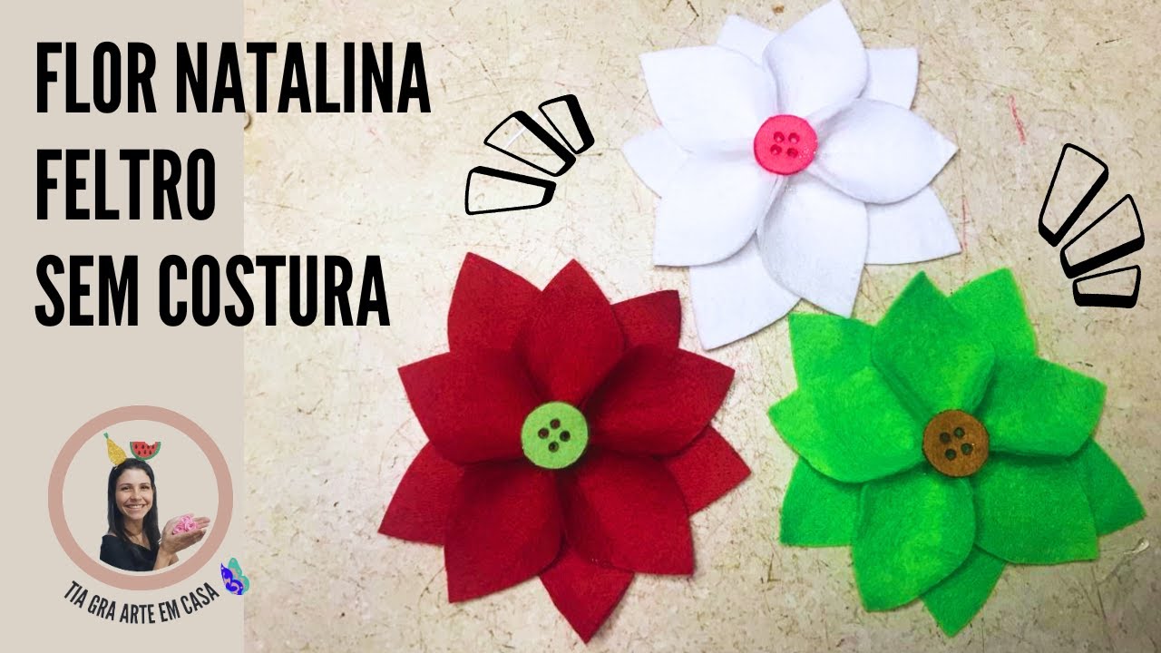 Flor natalina de feltro. F&aacute;cil e r&aacute;pida.