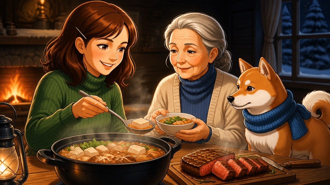Snowy Cabin in Japan: Warm Stew &  Sizzling Steak ❄️🥩  I Ghibli-Style Cozy ASMR