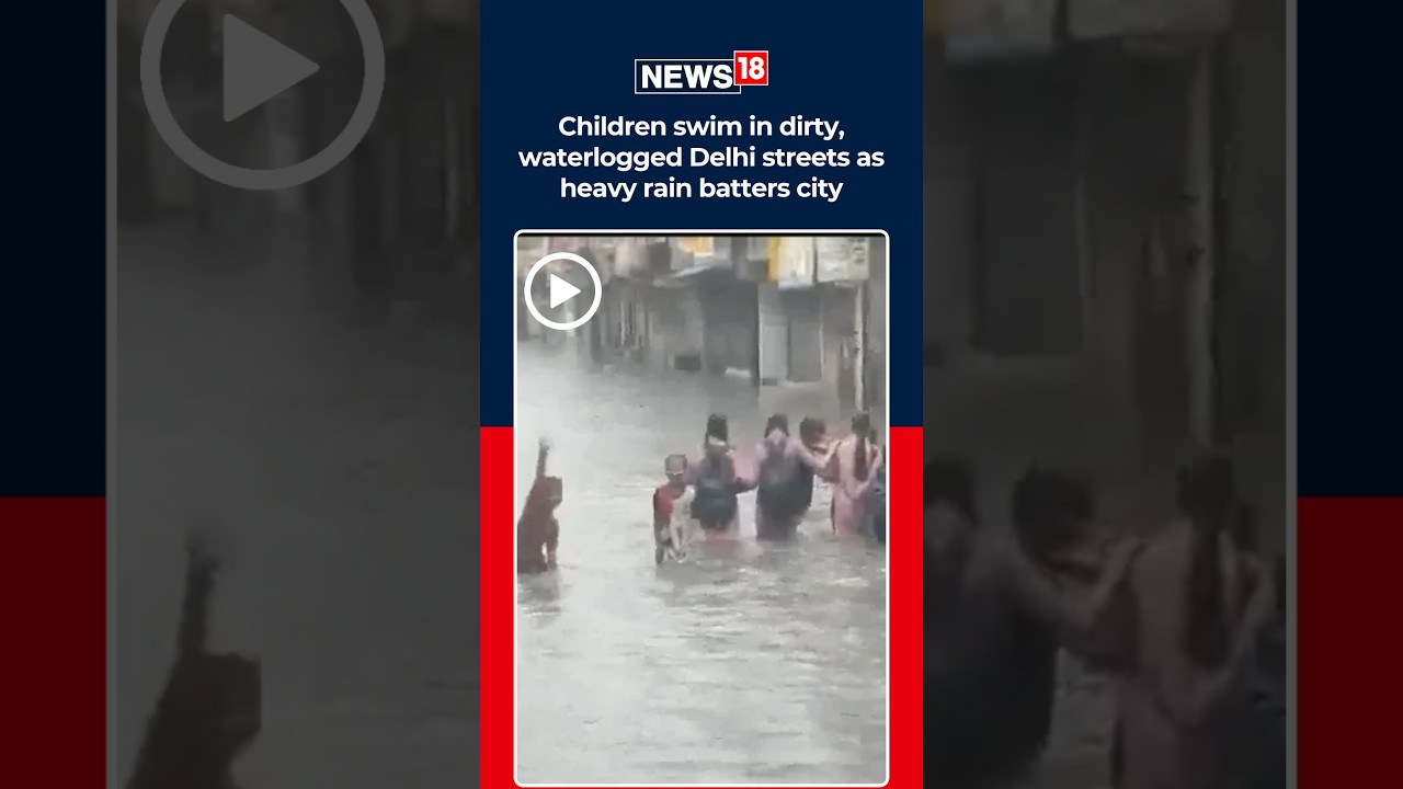 Monsoon | Delhi Rains Trigger Severe Waterlogging | Children Swim On Flooded Durga Vihar Road