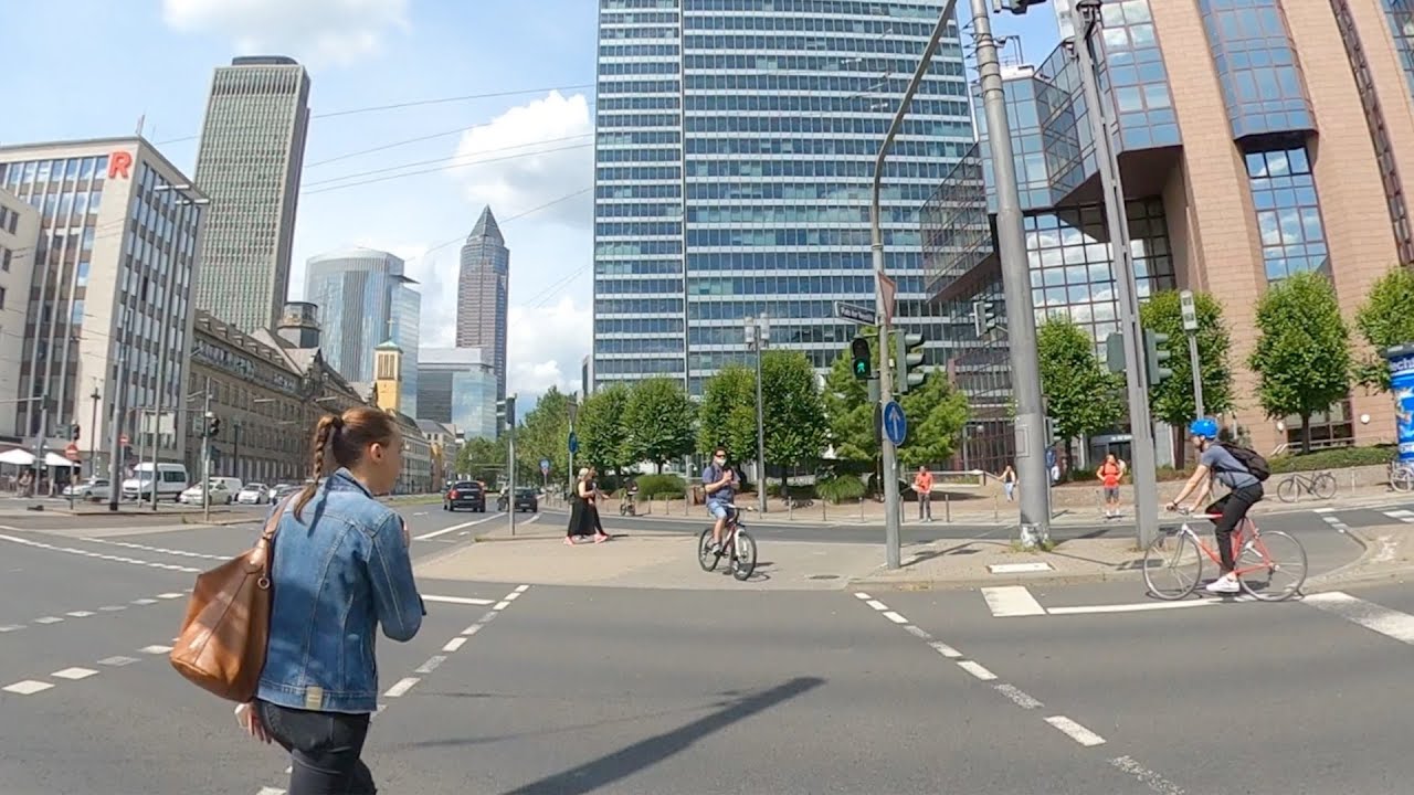 HD WALK AROUND FRANKFURT'S BUSINESS DISTRICT IN GERMANY 🇩🇪