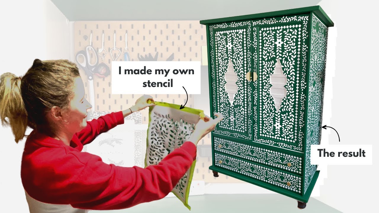 *DRAMATIC* Cupboard Transformation Using A Bone Inlay Stencil | + IKEA Pegboard & Storage Solutions