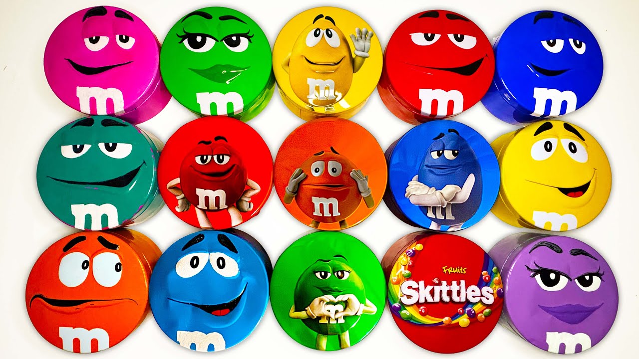 Satisfying Video | Ultra Unpacking Colorful Skittles & Chocolate M&M'S Candy From 15 Funny Tins ASMR