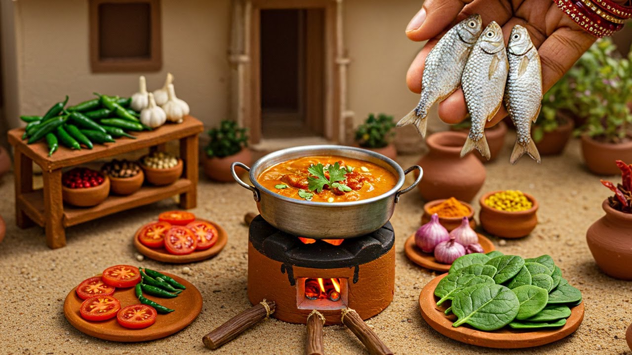 Yummy Miniature Spicy Fish Curry Cooking 😋🐟 Tiny Foodkey Village Food ASMR