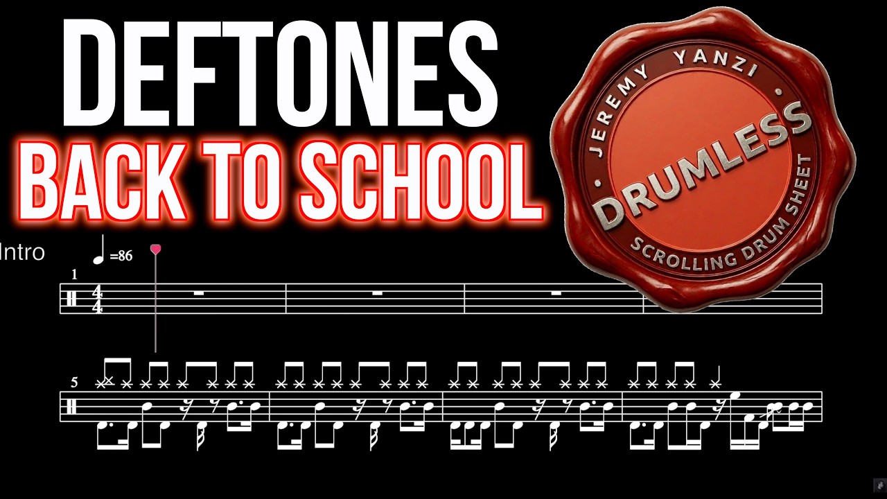 Deftones - Back To School - Drumless (with scrolling drum score)