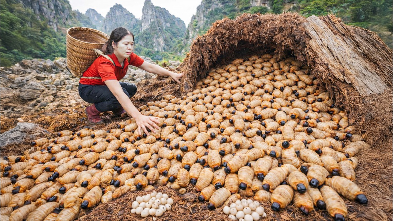Harvesting Giant Wild Coconut Beetle Larvae | Shocking Price Revealed