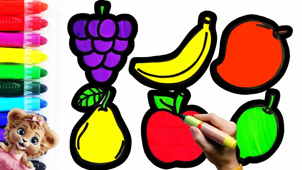 Learning Rainbow Fruits - Learn Coloring - Fruit Family, Banana fruit, Big Apple Fruit, Orange fruit