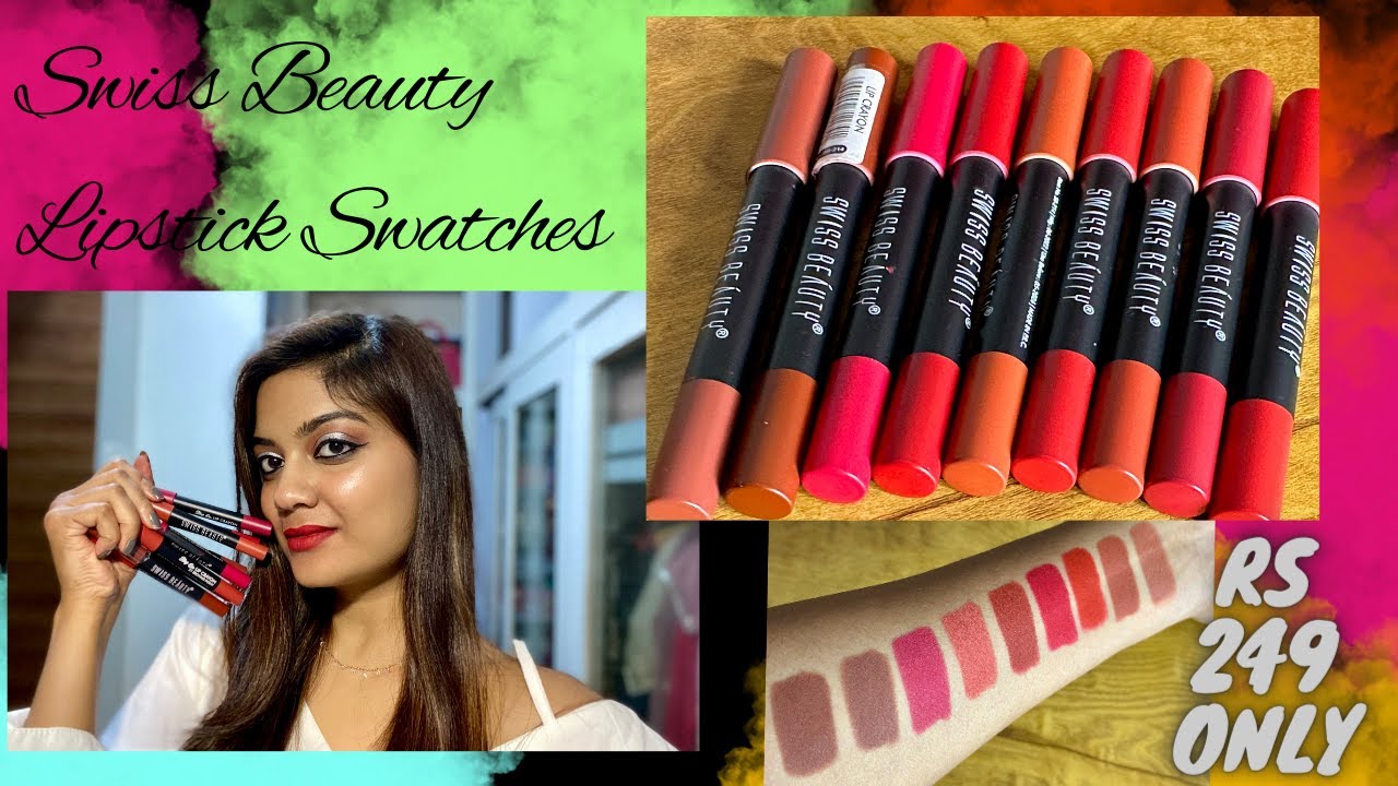 SWISS BEAUTY  NON TRANSFER MATTE CRAYON | ONLY RS 249 | LIPSTICK SWATCHES & REVIEW | MY PASTEL LOVE