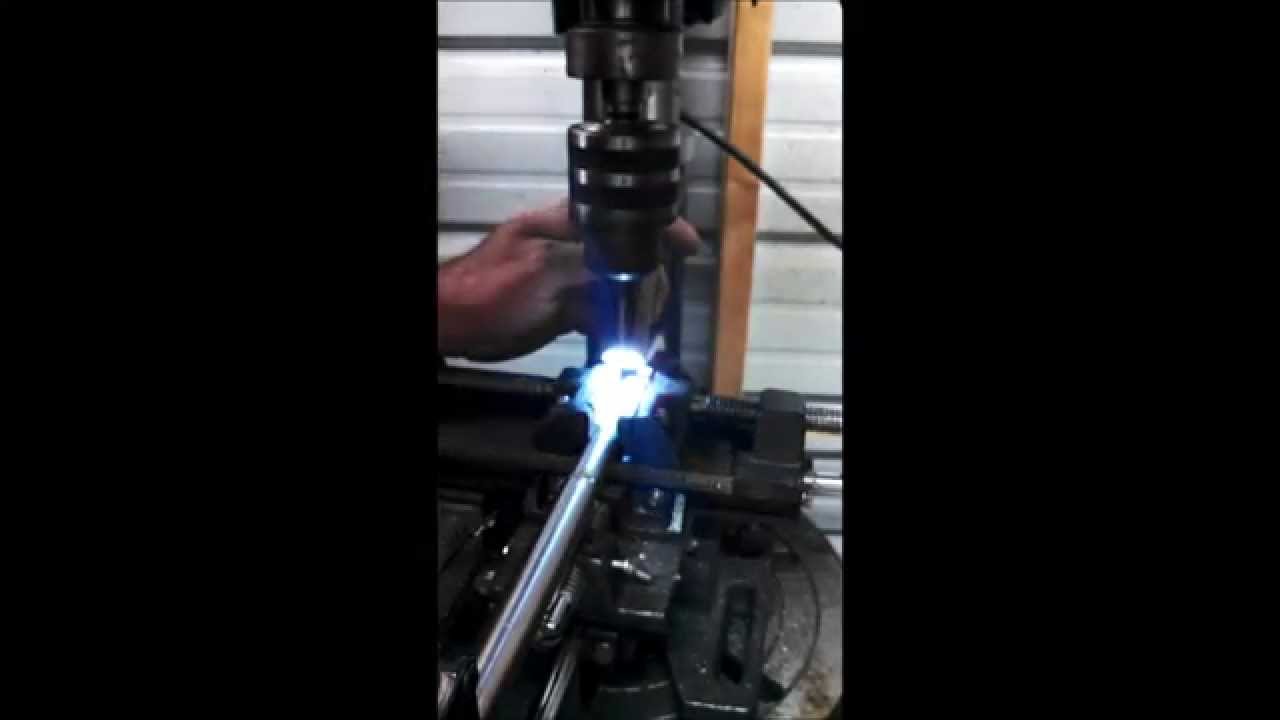Drilling the gas port on a virgin yugo barrel.