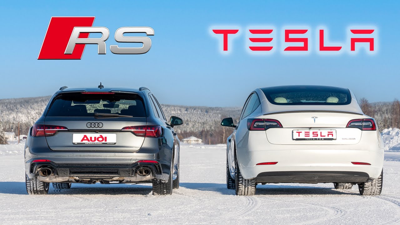 Audi RS4 Quattro против Tesla Model 3 Performance AWD — что лучше на снегу? ❄️