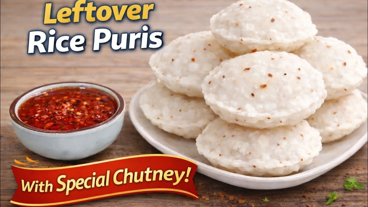 बचे हुए चावल की पूड़ी और साथ में मजेदार चटनी Crispy Leftover Rice Puri with Special Chutney Recipe।