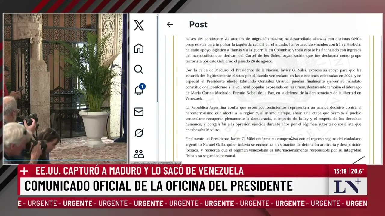 El comunicado oficial de la oficina del presidente Javier Milei