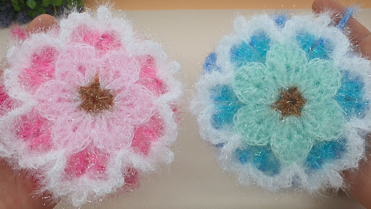 [수세미코바늘] 라인 꽃 평면 수세미 뜨기   Crochet Dish Scrubby