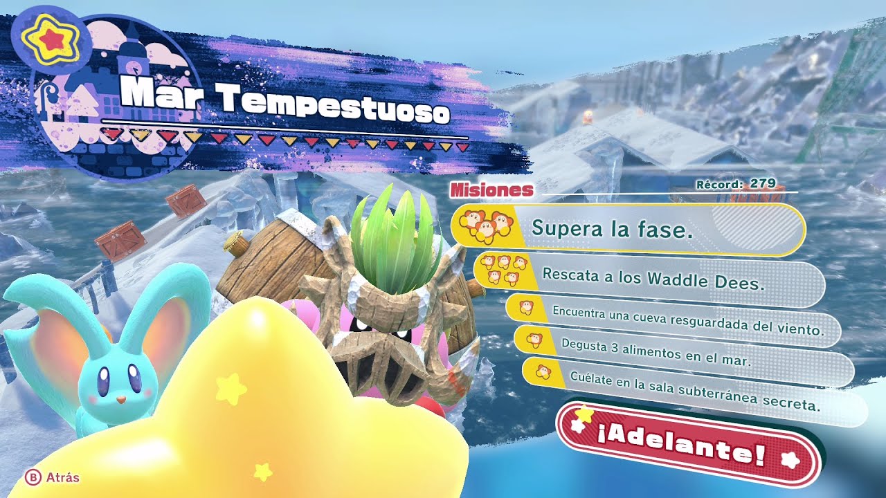 MAR TEMPESTUOSO 100% WADDLE DEE Y MISIONES TUTORIAL KIRBY Y LA TIERRA OLVIDADA