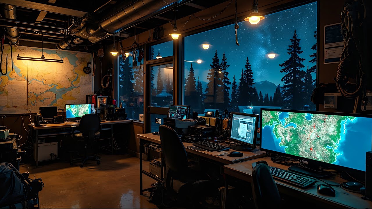 Forest Ranger Station Ambience 2 | Night sounds and Rangers Working
