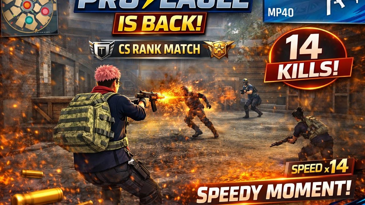 PRO EAGLE Is Back 🔥 CS Rank Match MP40 Gameplay | 14 Kills Speedy Moment 😱 Free Fire