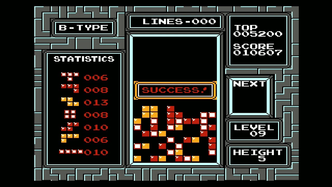 Tetris (NES) - 02 Type B (Levels 0-9, Height 5, w/endings)