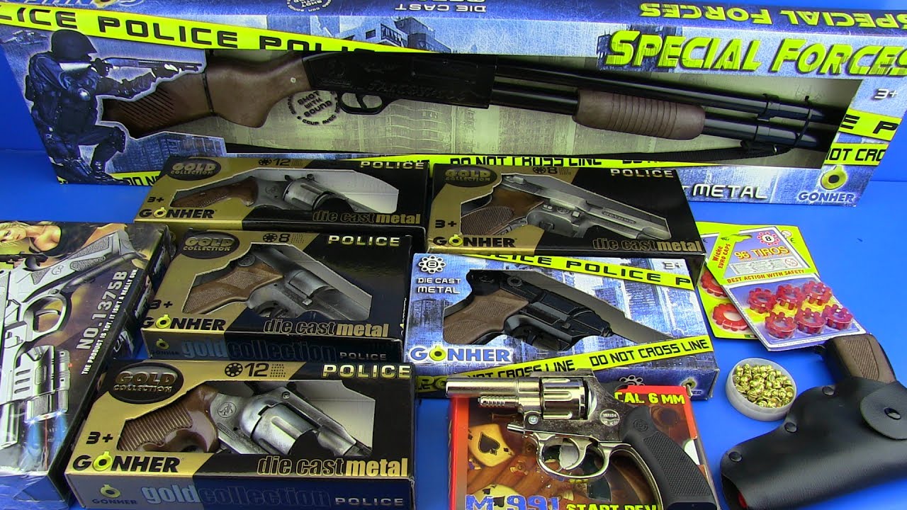 GUNS TOYS FOR KIDS !!! Cap Gun-Revolver,Shotgun Automatic Guns -Box of Toys !